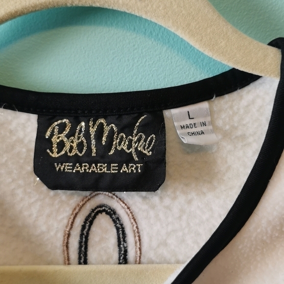Bob Mackie Jacket Wearable Art White Fleece Large - Picture 5 of 6